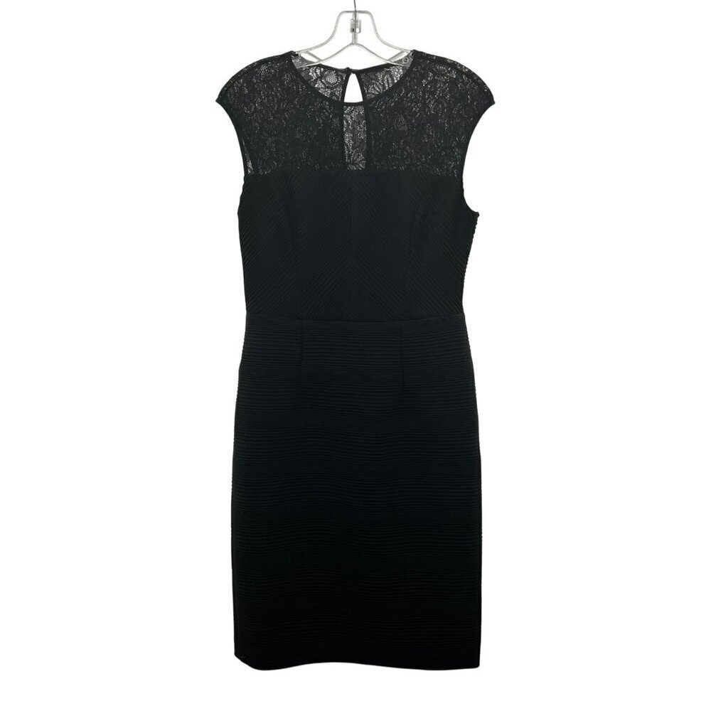 Maggy London Lace Neck Ribbed Sheath Dress Black Size 6 Knee Length Keyhole